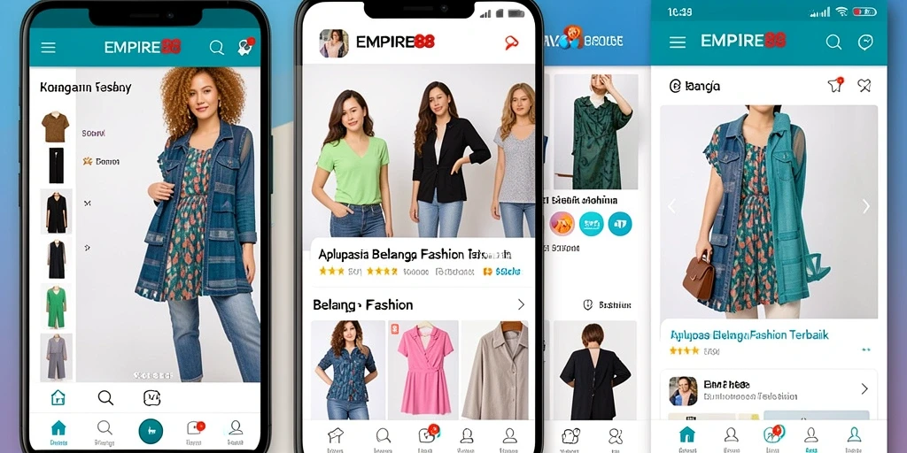 Antarmuka aplikasi EMPIRE88 yang menarik dengan beragam pilihan fashion.