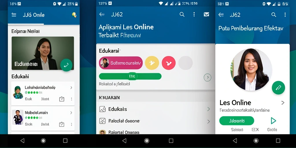 Tampilan antarmuka aplikasi Les Online JJ62 yang interaktif dan menarik.