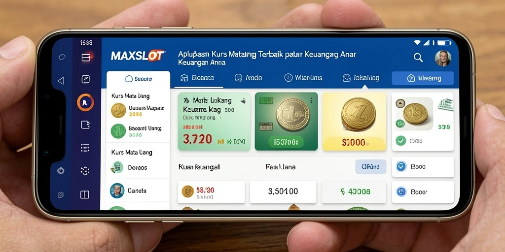 Antarmuka pengguna MAXSLOT menampilkan kurs mata uang terkini dengan jelas.