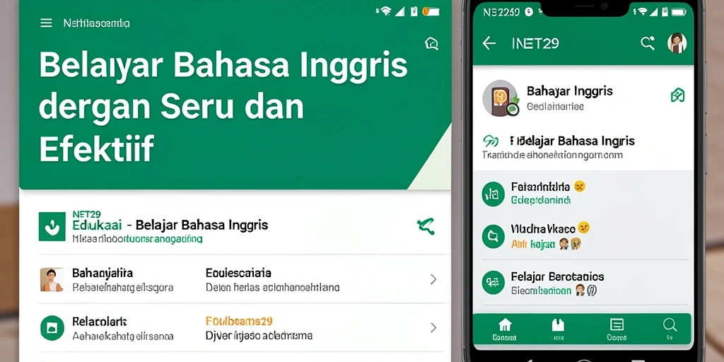 Antarmuka NET29 yang menarik untuk belajar Bahasa Inggris.