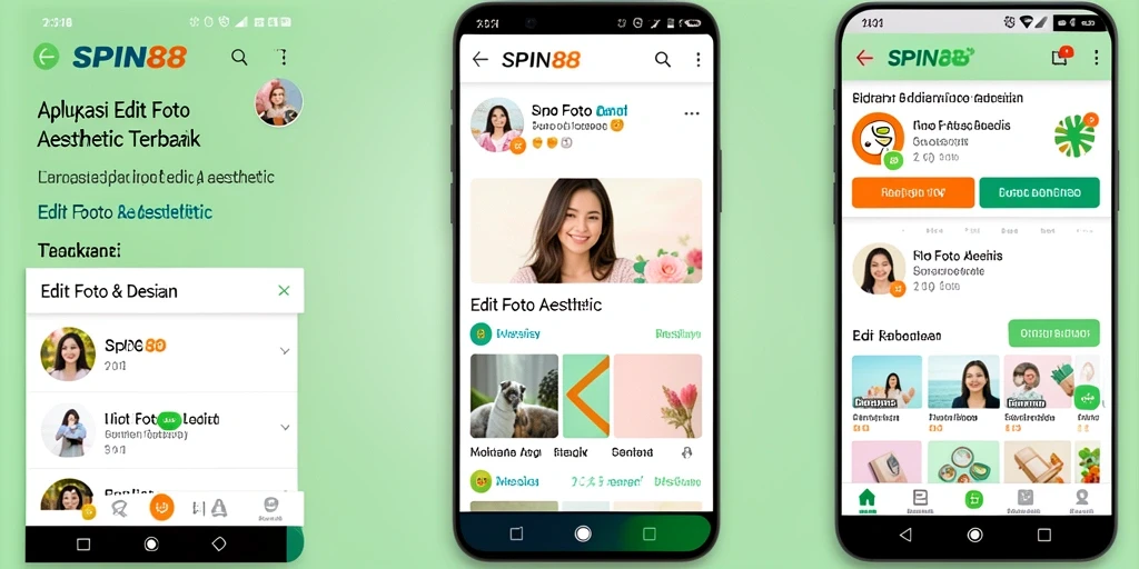 Tampilan antarmuka pengguna SPIN88 dengan fitur Edit Foto Aesthetic