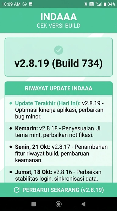 Riwayat Versi Aplikasi Indaaa di Android